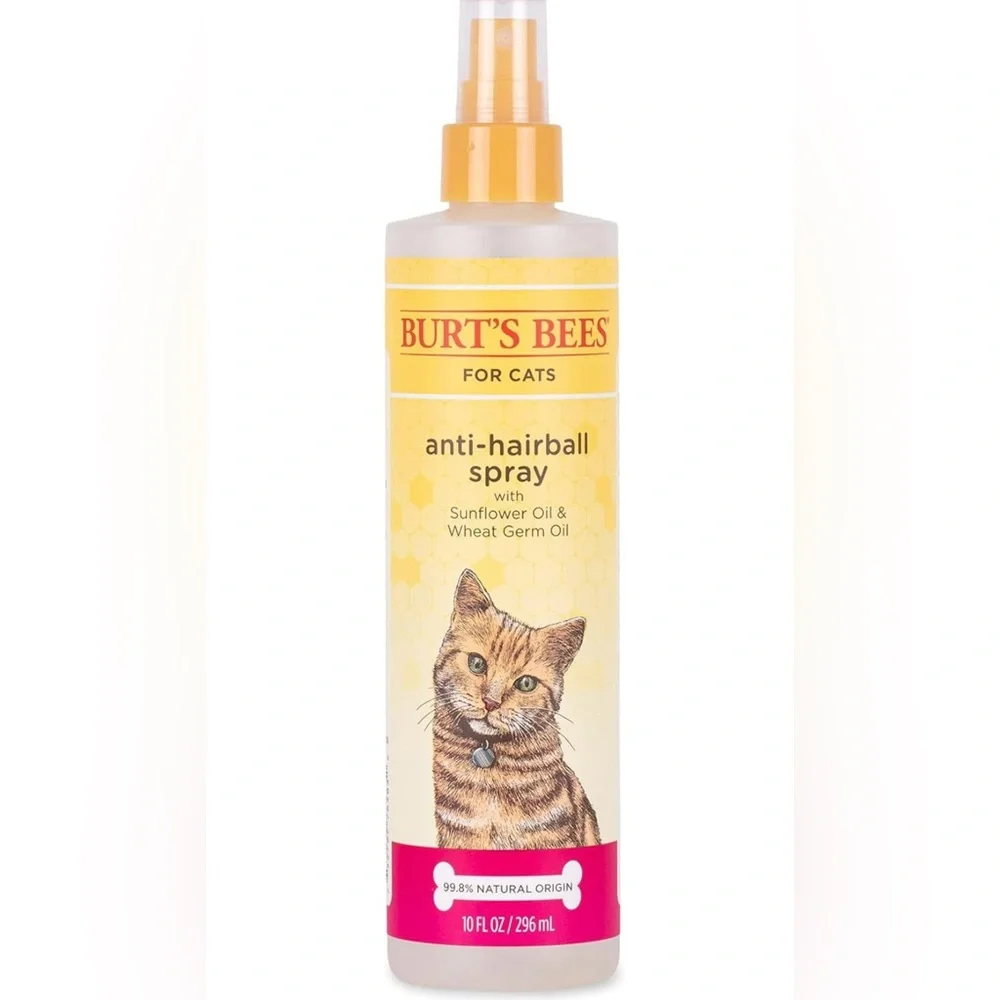 Burt's Bee Anti-Hairball Cat Pet Spray Wheat Germ Oil & Sunflower Oil 10 Oz New